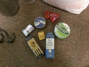 lot 12 image: vintage rusty metal canisters, cont...