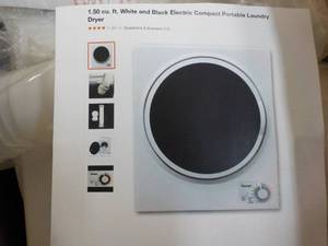 1.5 Cu Ft White and Black Electric Compact Laundry Dryer- looks new but untested