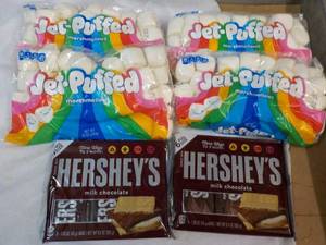 4 Pkgs Jet Puffed Marshmallows and 2 - 6 packs Hersheys Full Size Candy Bars