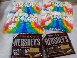 4 Pkgs Jet Puffed Marshmallows and 2 - 6 packs Hersheys Full Size Candy Bars