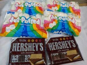 4 Pkgs Jet Puffed Marshmallows and 2 - 6 packs Hersheys Full Size Candy Bars