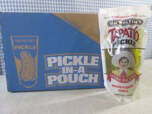 lot 160 image: (C-3) Case of 12 Pickle In A Pouch Jumbo Tapatio Pickles Best by Sept 2024