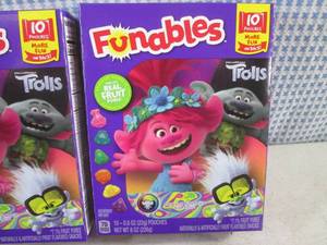 lot 165 image: (C-1) 4 Boxes Funables Trolls Snacks 10 Pouches per Box Past Date