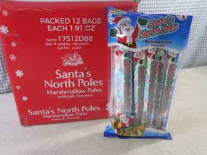 lot 168 image: (C-2) Box of 12 Packs of Santas North Poles Marshmallow Poles