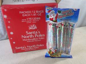 lot 169 image: (C-2) Box of 12 Packs of Santas North Poles Marshmallow Poles