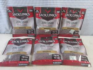 lot 187 image: (B-1) 6 Bags Jack Links Zero Sugar Original Beef Jerky Past Date