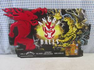 lot 230 image: (FS) Angry Orchard Angry Balls Fireball Tin Bar Sign - New - 18 x 11