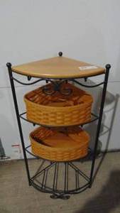 Longaberger Corner Shelf with 2 Baskets and Wooden Top