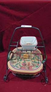 Longaberger 2005 Christmas Collection Silver Bells Basket with Square Dish and Wrought Iron Rack