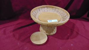 Longaberger Woven Shallow Bowl with Woven Base and Wooden Candle Base Top