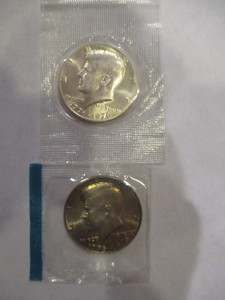 1976-S Kennedy Silver Half Dollar and 1976-P Clad Kennedy Half Dollar in Original Mint Cello