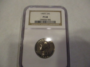 1968-S 25c Washington Quarter NGC Graded PF68 Certified - Historic Coin