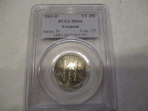 2001-D VT 25c Vermont State Quarter PCGS Graded MS66 Certification