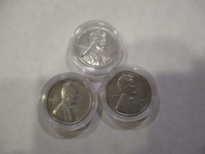 Set of 1943 P,D and S Emergency Issue WWII Steel Pennies (Exceptional Condition) in Acrylic Capsules