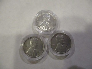 Set of 1943 P,D and S Emergency Issue WWII Steel Pennies (Exceptional Condition) in Acrylic Capsules