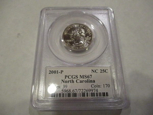 2001-P NC 25c North Carolina State Quarter PCGS Graded MS67 Certification