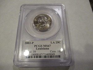 2002-P LA 25c Louisiana State Quarter PCGS Graded MS67 Certified