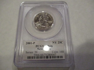 2001-P NY 25c New York State Quarter PCGS Graded MS66 Certification