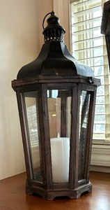Set of Three Decorative Wooden Glass Sided Lanterns