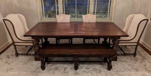 Restoration Hardware Dining Table with Bench, Chairs and High Back Chairs
