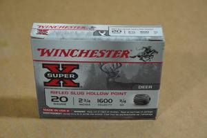 lot 233 image: 5 Winchester Super-X 20 Gauge 2-34 HP Rifled Slugs