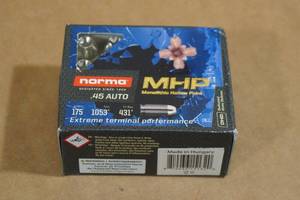 lot 159 image: 20 Norma MHP .45 Auto 175 Gr HP Ammo