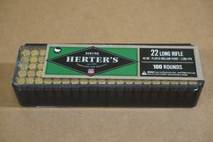 lot 181 image: 100 Herters .22 LR 40 Gr Plated HP Ammo