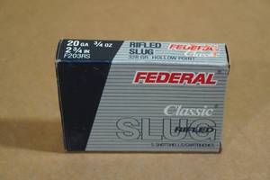 lot 199 image: 5 Federal Classic 20 Gauge 2-34 HP Rifled Slugs