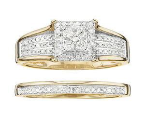NEW Promise of Love 10K Gold 13 ct tw Diamond Pave 3-Row Square Halo Bridal Set Size 8