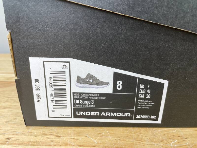 lot 79A image: Brand New Under Armour UA Surge 3 Gray Athletic Shoes Mens 8 X
