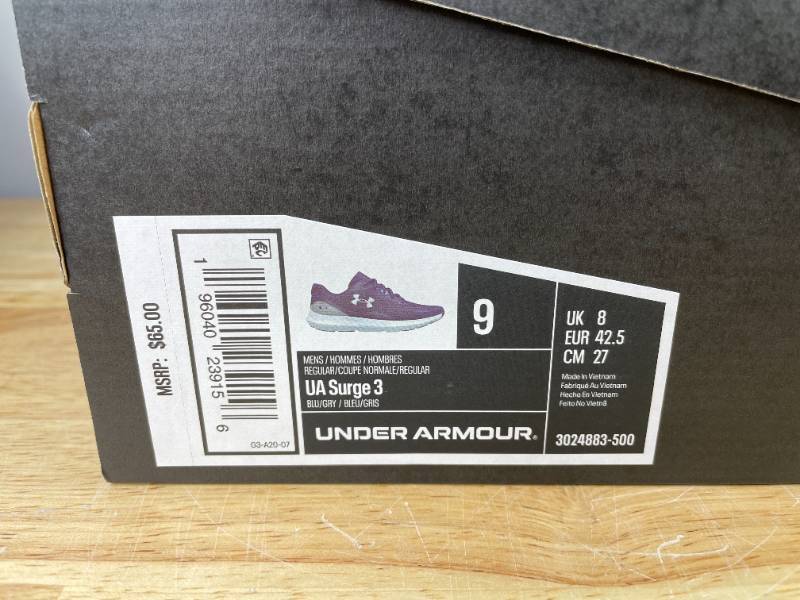 lot 89A image: Brand New Under Armour UA Surge 3 Blue Athletic Shoes Mens 9 X
