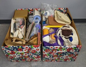 lot 62 image: A Variety of Sewing and Crochet Supplies Including Thread, Yarn, Fabrics and More  M