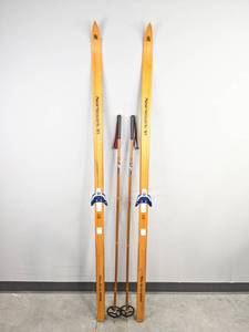 lot 85 image: Vintage Normark VI Wooden Snow Skis with Sparta Wooden Ski Poles  M