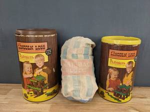 lot 49B image: Vintage Mailbag of Blocks and (2) Vintage Lincoln Logs M