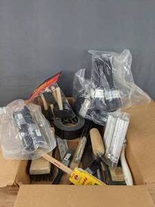 lot 65 image: Assorted Paint Supplies Including Rollers, Brushes, Tape and More  M
