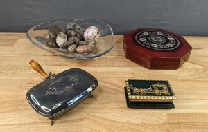 lot 94 image: Beautiful Home Decor Jewelry Box, Keepsake Box, Dish with Polished Rocks and Shell, and More M