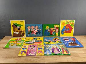 lot 73 image: Vintage Kids Wooden Puzzle Collection Playskool, Sofi, Yogi Bear, and More M
