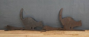 lot 73A image: Set of 2 Metal Cutout Cat on a Broomstick Art  A