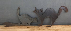 lot 87A image: Set of 2 Metal Cutout CAT Artwork A