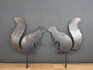 lot 94A image: Collection of 2 Metal Cutout Squirrel Yard Art A