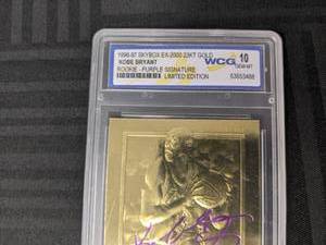 lot 41A image: 1996-97 Skybox EX-2000 23KT Gold Kobe Bryant Rookie WCG 10 Graded Numbered Limited Edition NBA Basketball Lakers Card V