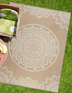 lot 3 image: CAMILSON Indoor Outdoor Rug, 6 x 9 Beige Medallion Area Rugs