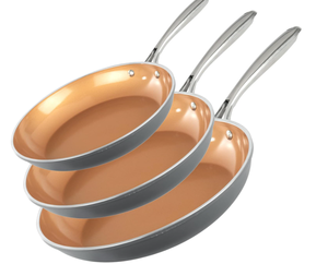 lot 131 image: Gotham Steel Frying Pan Set, 3 Piece Nonstick Ceramic Copper Fry Pans Set