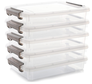 lot 302 image: SET OF 5 - Citylife Plastic Storage Bins with Latching Lids