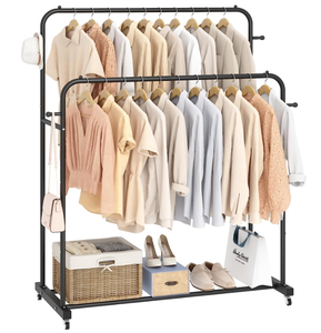lot 306 image: Laiensia Double Rods Garment Rack with Wheels - Black