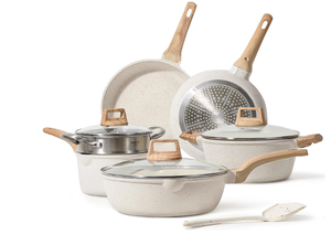 lot 309 image: SET OF 10 - CAROTE Pots and Pans Set Nonstick, White Granite