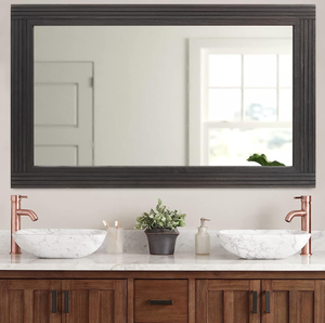 lot 216 image: YOSHOOT Hand-Made Black Wooden Spliced Wall Mirror