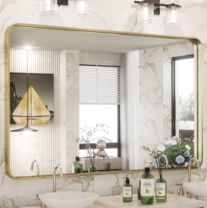 lot 217 image: TokeShimi 20 x 30 inch Brushed Gold Bathroom Wall Mounted Mirror