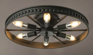 lot 223 image: Loyalheartdy 18 inch Matte Black Wagon Wheel 6-Light Ceiling Mount Fixture