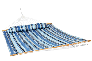 lot 362 image: Sunnydaze Outdoor Quilted Fabric Hammock - Two-Person with Spreader Bars - Heavy-Duty 450-Pound Capacity - Misty Beach